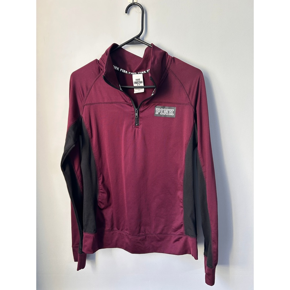 Pink Victorias Secret Ultimate Quarter Zip Pullover Burgundy Maroon Black Medium
